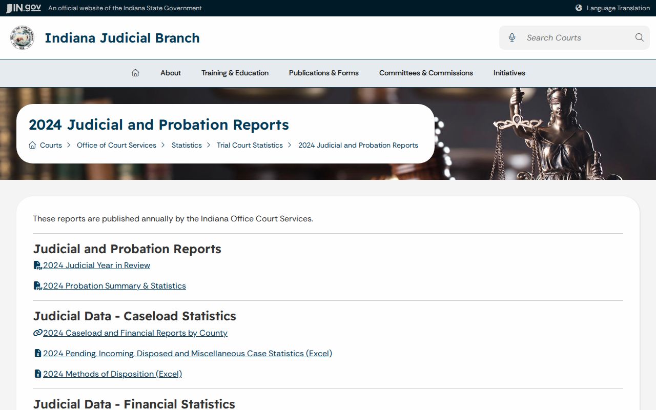 Bremen court records and Indiana trial statistics source