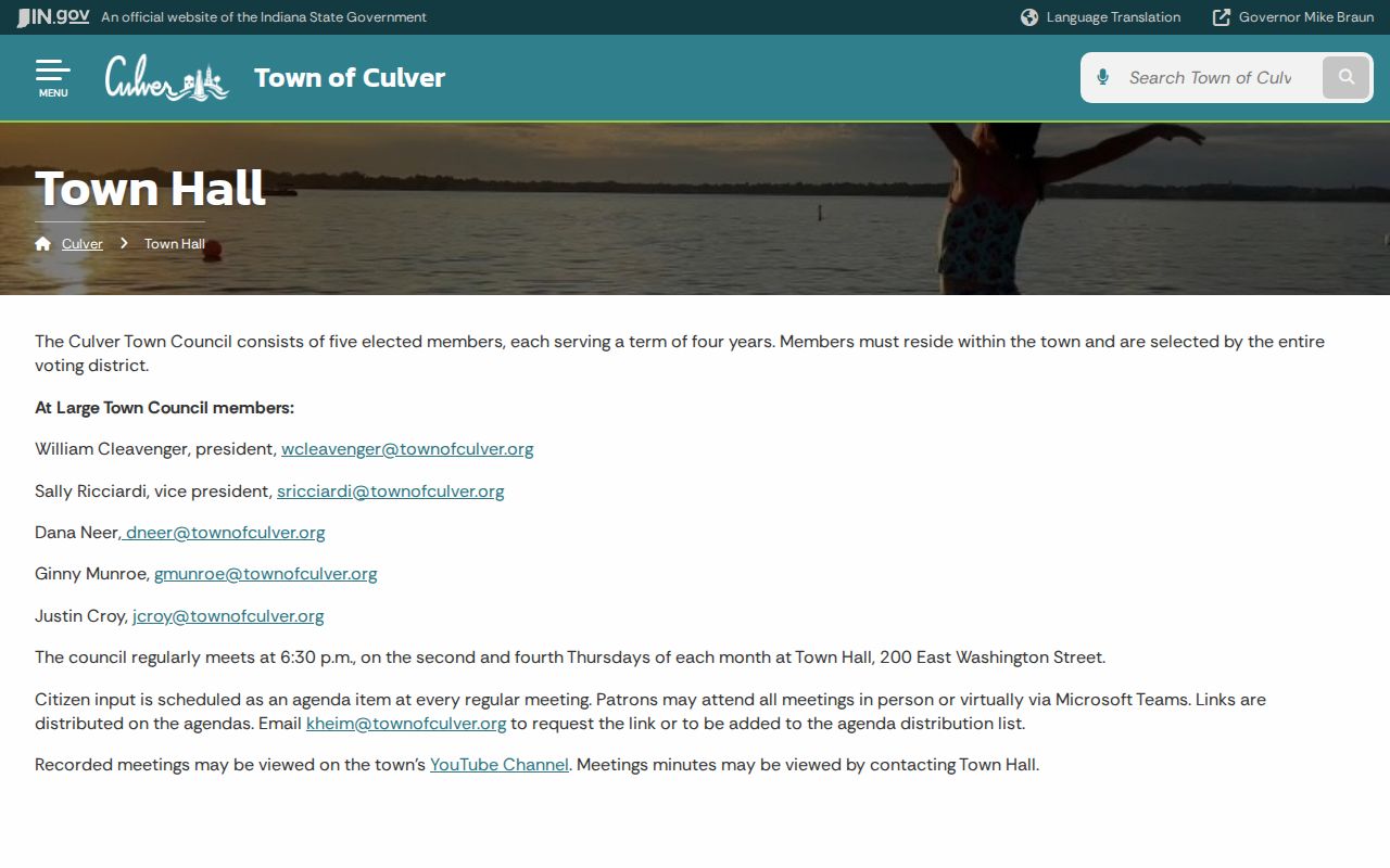Culver court records source showing Culver Town Hall