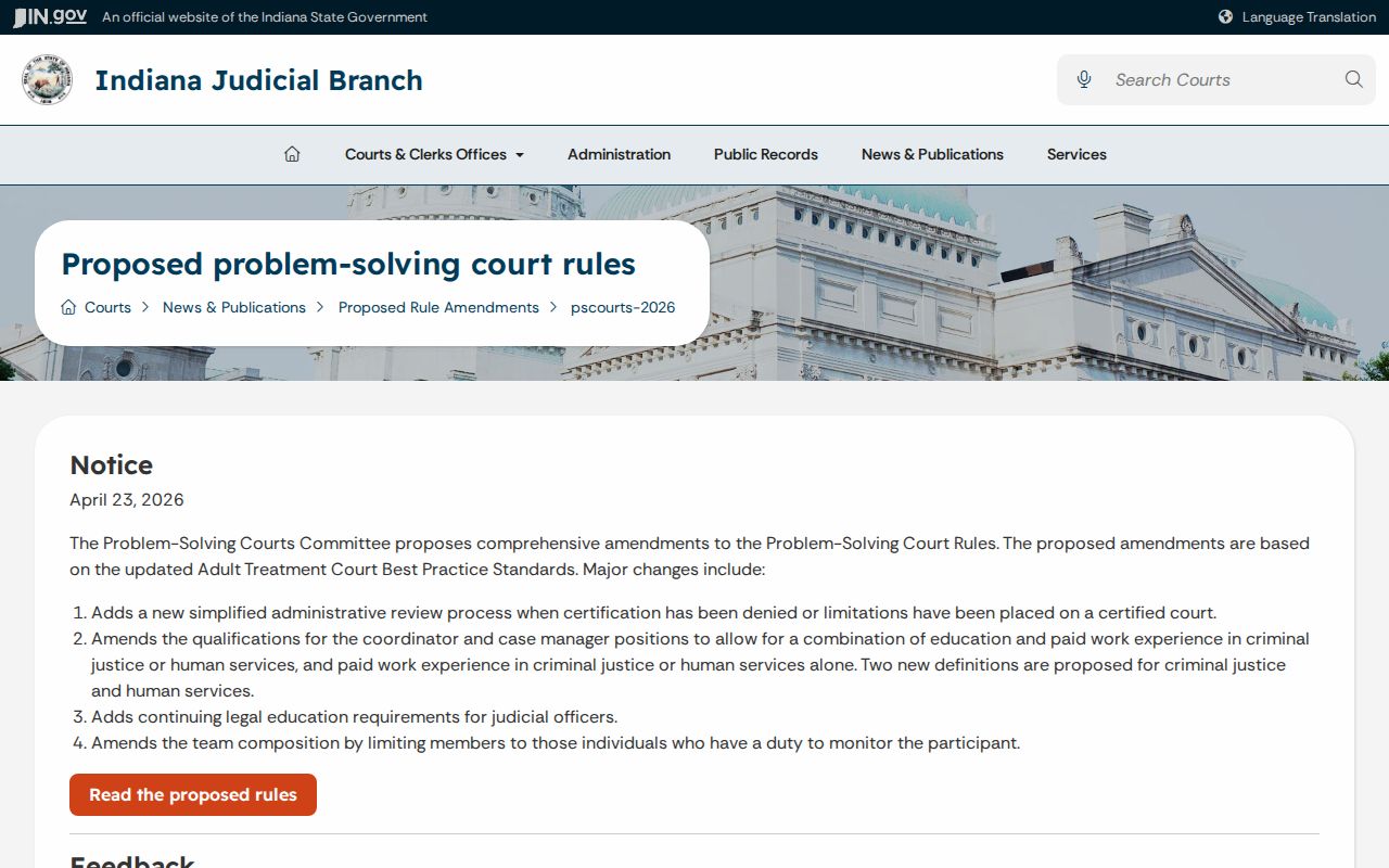 Culver court records source showing Indiana judicial rules