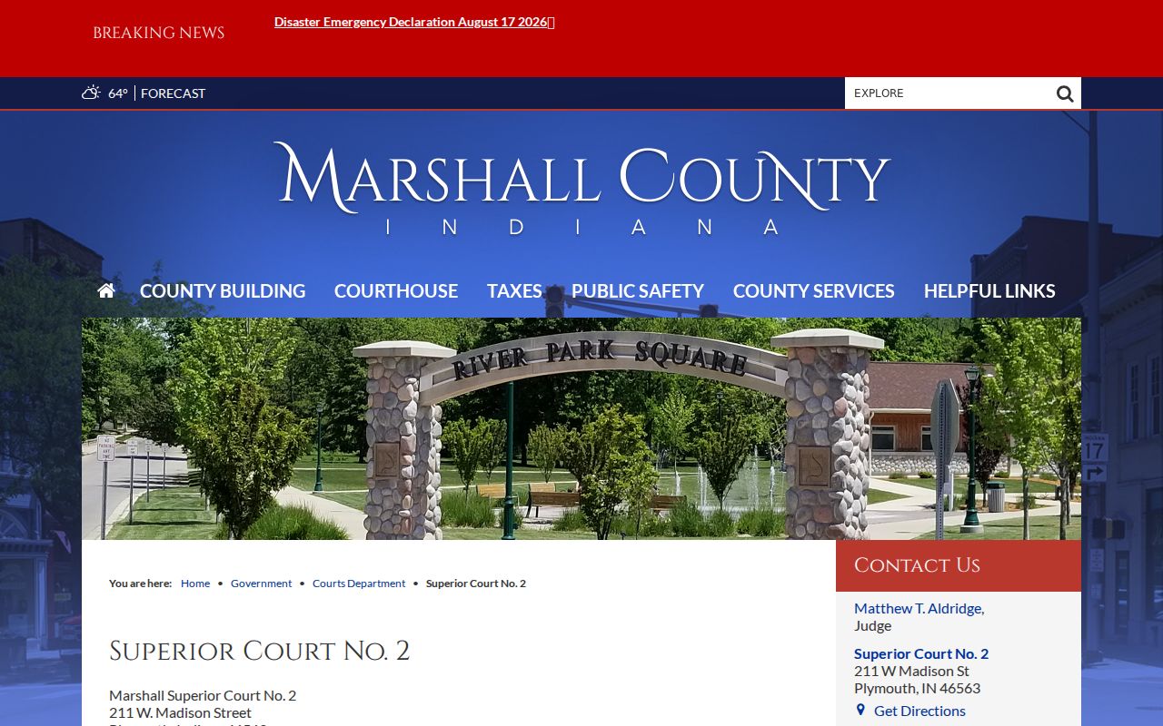 Marshall Superior Court No. 2 hearing and contact information