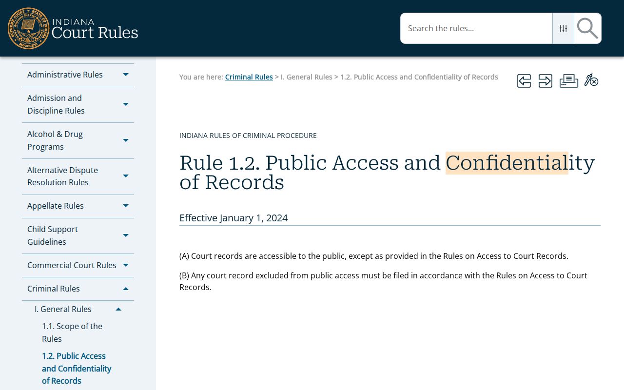 Indiana criminal court record access rule used for Marshall County dockets
