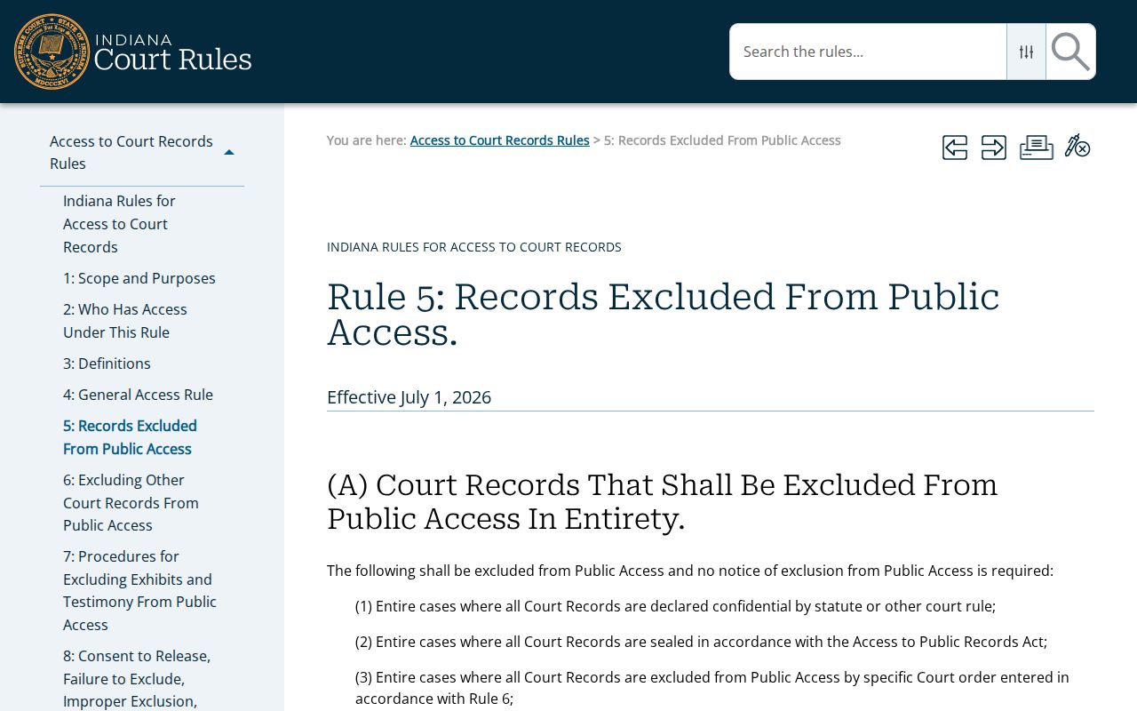 Marshall County court records Rule 5 restrictions