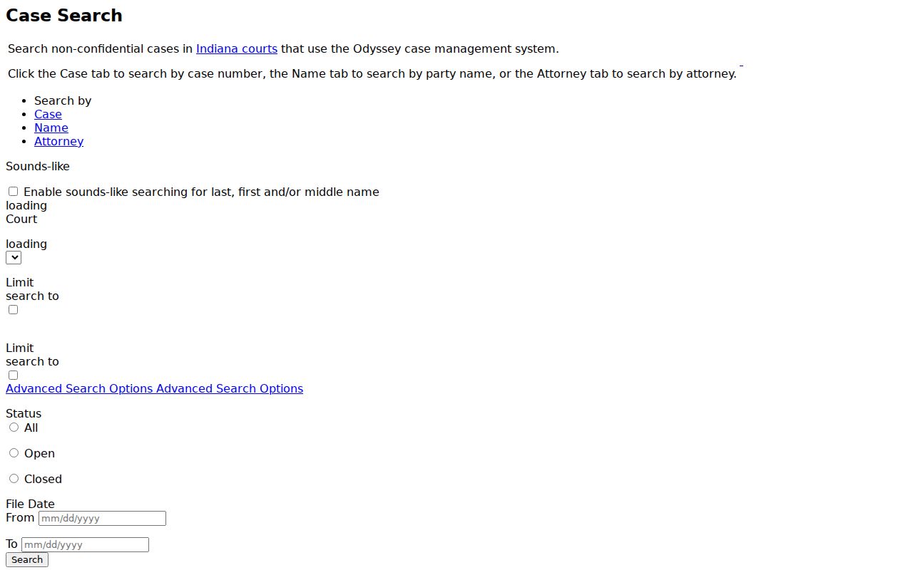 MyCase form fields for Marshall County docket searches