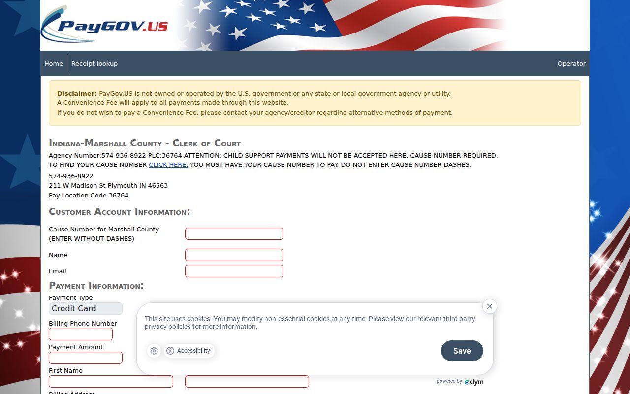Marshall County traffic court PayGov payment fields